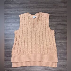 Cupcakes and Cashmere Braided Knit Sweater Vest Tan Size Medium